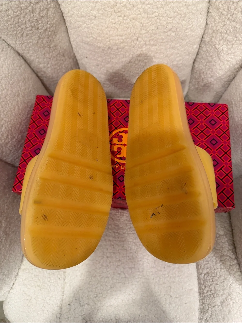 Tory Burch Yellow Glossy Jelly Slide Sandals